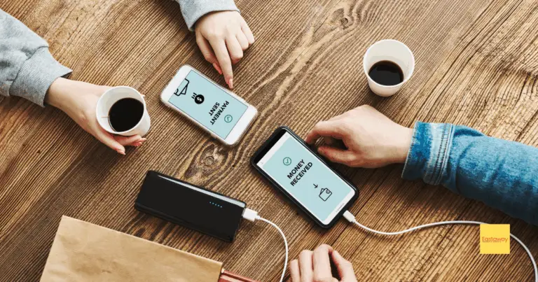 One person sending money to another person via a bank transfer