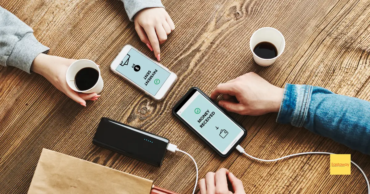 One person sending money to another person via a bank transfer