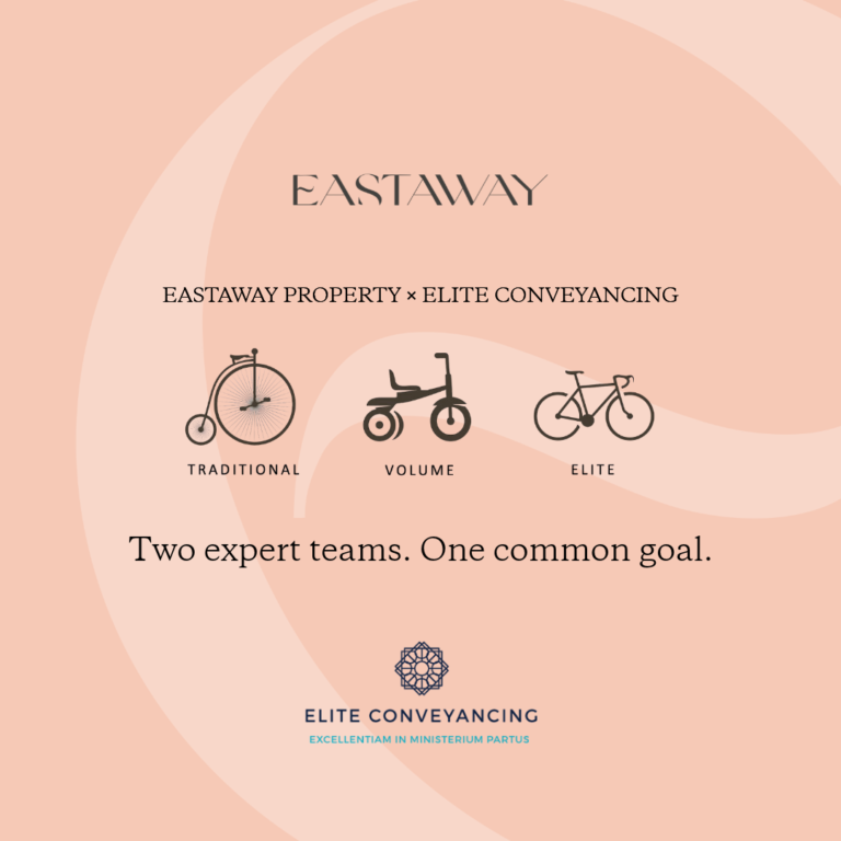 Elite and Eastaway Property logos with text saying two expert teams, one common goal.